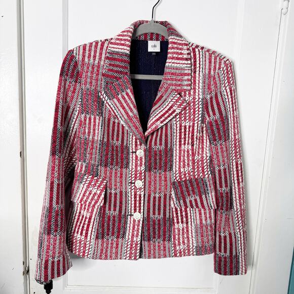 CABi Red Patchwork Tweed Blazer #6028 Double Breasted Anchor Buttons Nautical S - Picture 3 of 14